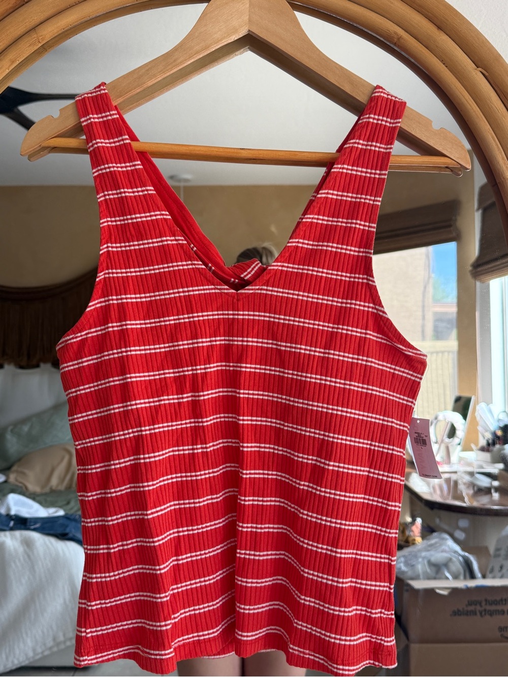 Old Navy Red and White Ribbed Striped Bandeau Tank